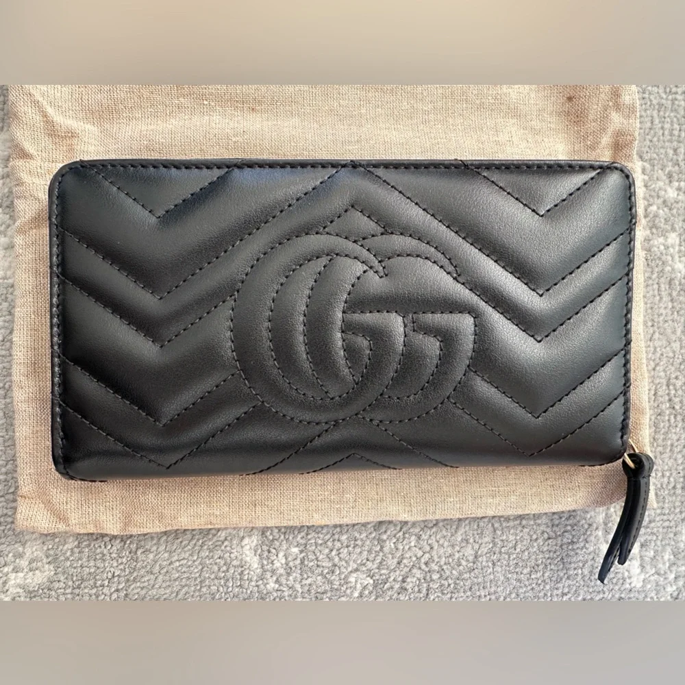 Authentic Gucci Marmont Zip Around Wallet, Black with Gold Hardware, NEW - Picture 11 of 11